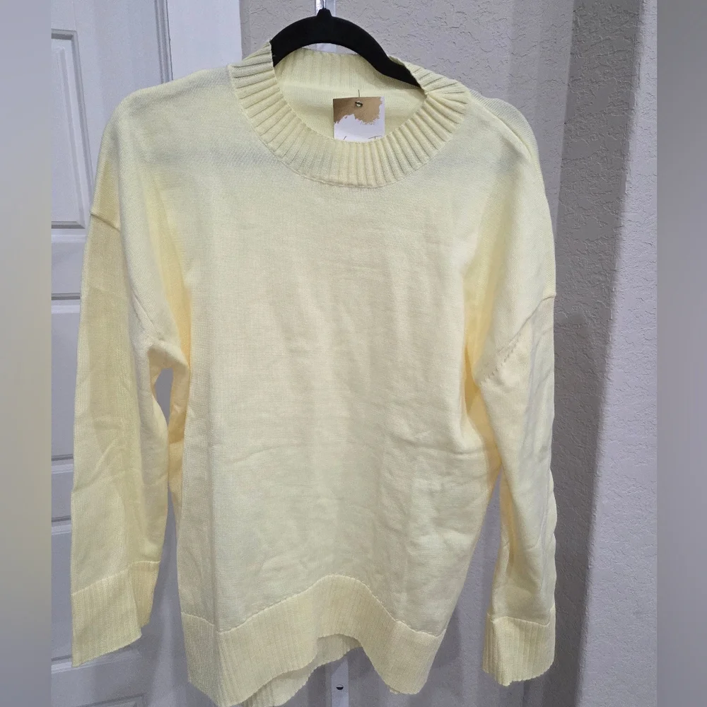 LEXI JO YELLOW COTTON SWEATER CREWNECK   LONG SLEEVES NWT SIZE LARGE